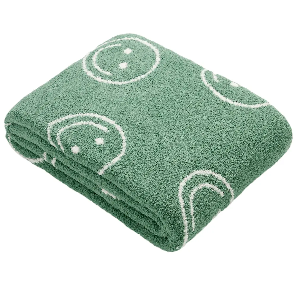 Throw Blankets with Smiley Faces Soft Cozy Warm Blanket for Bed Sofa Travel (Smile,Forest Green,51"x63")
