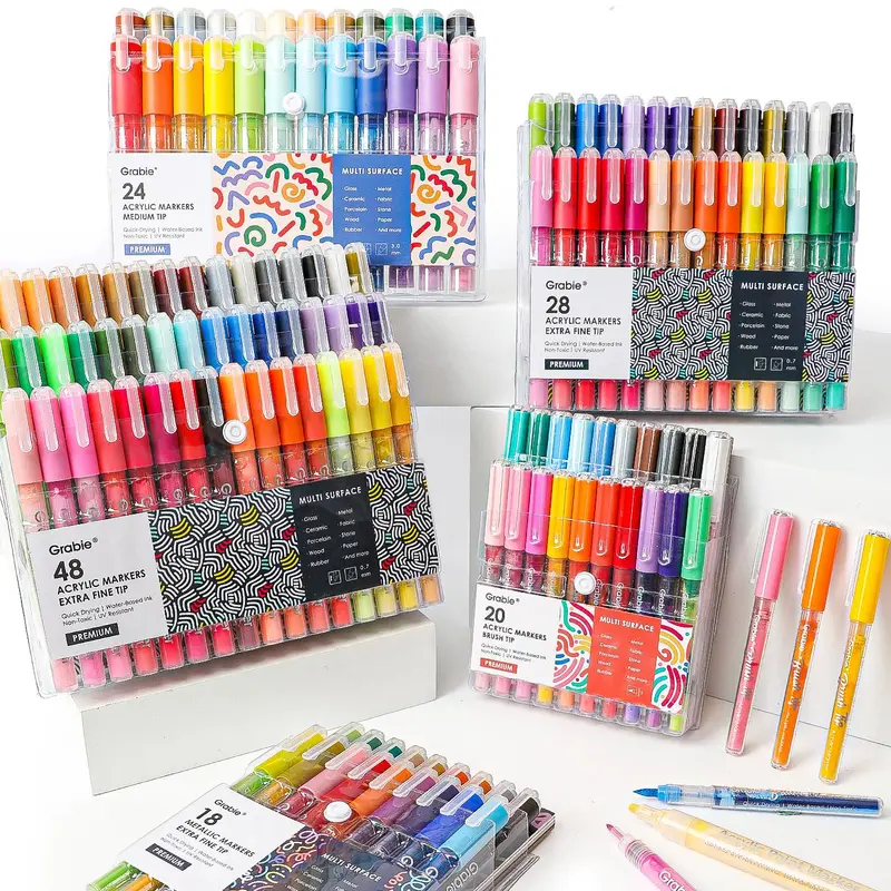 [Flash Sale] Grabie Acrylic Markers Paint Pens Set (Drawing Pad Included), for Rock Painting, Ceramic, Canvas, Plastic, Glass artmarkers acrylic paintmarkers, coloring, artist, TikTokShopBlackFriday, DiscoverYourGift,TikTokShopCyberMonday