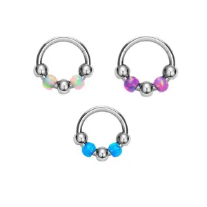 Jungle 16G 316L hinged Hoop Opal Nose Clicker Nose Hinged Hoop Nickle Free Non Tarnish Nose/Lip/Ear Jewelry