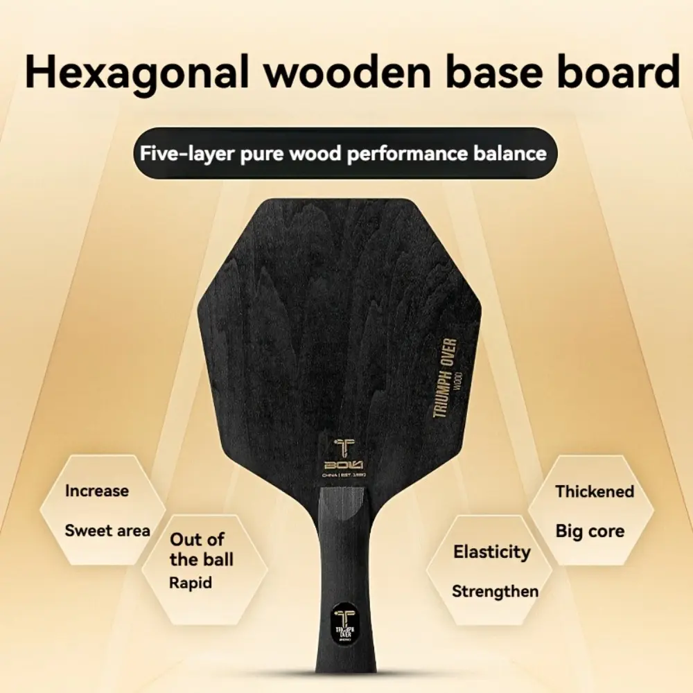 5-Layer Pure Wood Hexagonal Ping Pong Blade - Black, Thickened Core, Elasticity Enhanced, Ideal for Rapid and Powerful Strokes, Table Tennis Equipment|Elasticity Enhanced Blade|Wooden Construction, Ping Pong Table, Sport