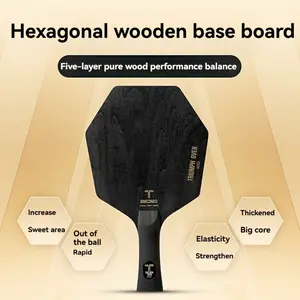 5-Layer Pure Wood Hexagonal Ping Pong Blade - Black, Thickened Core, Elasticity Enhanced, Ideal for Rapid and Powerful Strokes, Table Tennis Equipment|Elasticity Enhanced Blade|Wooden Construction, Ping Pong Table