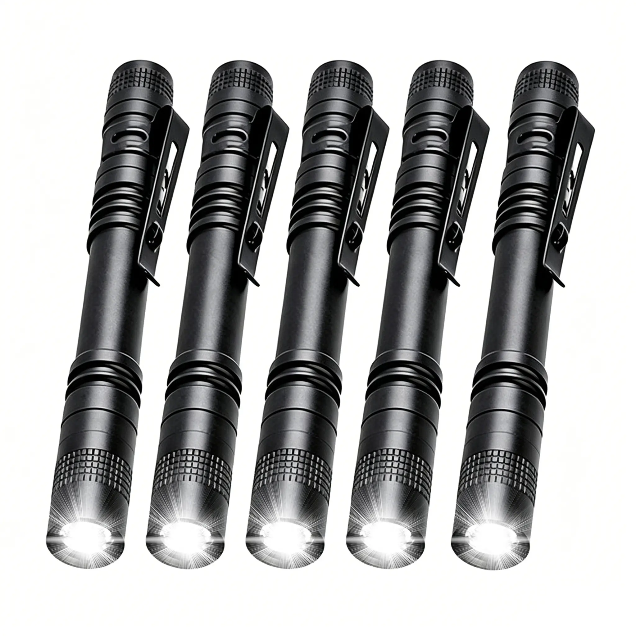 VASTFIRE Bright Portable LED Pen Light Flashlights - 1/2/5-Pack Compact 3W Aluminum Torches, IPX4 Waterproof, 13.2cm Belt-Mounted Clip-On Emergency Personal Gadgets (Batteries Not Included)