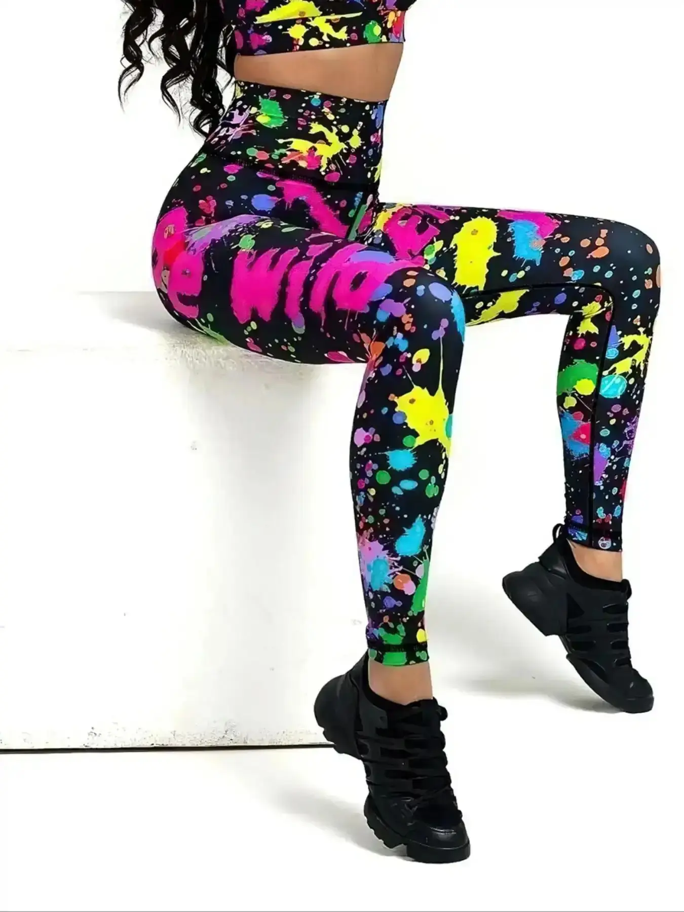 Graffiti Print Women's Yoga Pants, Stretchy High Waist Tight-Fit Workout Waisted Leggings, Athleisure Fitness Elastic Running Tights for All Seasons, Casual Style Sundress Blouse Pleated Skirt Knitwear sun kissed