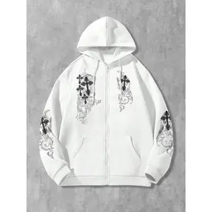 Men's cross-print hoodie, loose-fitting knit pullover, perfect for autumn and winter street style, and a great gift, made from comfortable fabric.