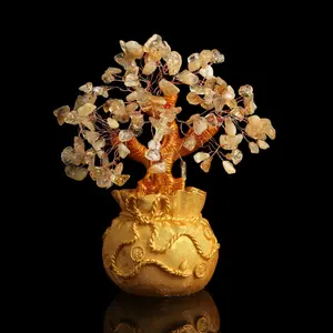 Buddha & Karma Citrine Money Tree for Prosperity -  Feng Shui Gemstone Ornament