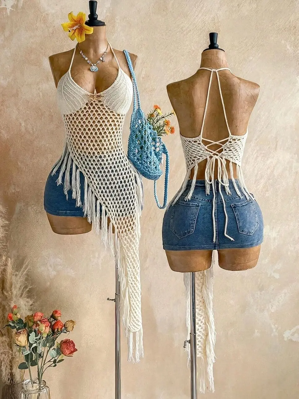 V-Neck Sequin Tassel Hem Sheer Sweater, Boho Beach Cover-Up, Elegant Holiday Vacation Top for Festivals