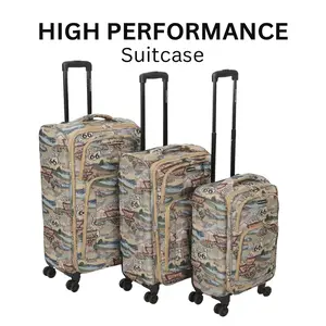 Route 66 Vintage Tapestry Luggage Set 3-Piece Expandable Spinner Suitcases Lightweight Softside Travel Set High Performance