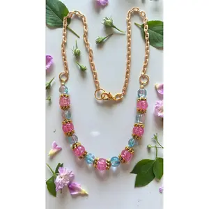 Pink & Turquoise Bead Necklace      (4791)