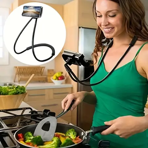 Adjustable height phone holder, neck mount, lazy phone holder accessory, 360-degree adjustable phone holder, Adjustable cellphone holder, Cell Phone Holders