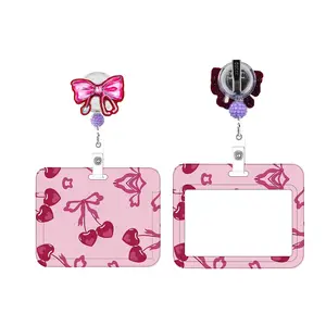 Sweet Bow Nurse ID Badge Holder, Retractable Badge Reel, Cute Work Label Stand with Clip, Office Supplies for Teachers and Medical Workers