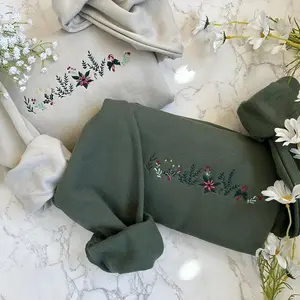 Embroidered Christmas Floral Sweatshirt, Cozy Holiday Crewneck with Candy Cane & Poinsettia Design, Elegant Winter Embroidery Sweater, Festive Gift for Her