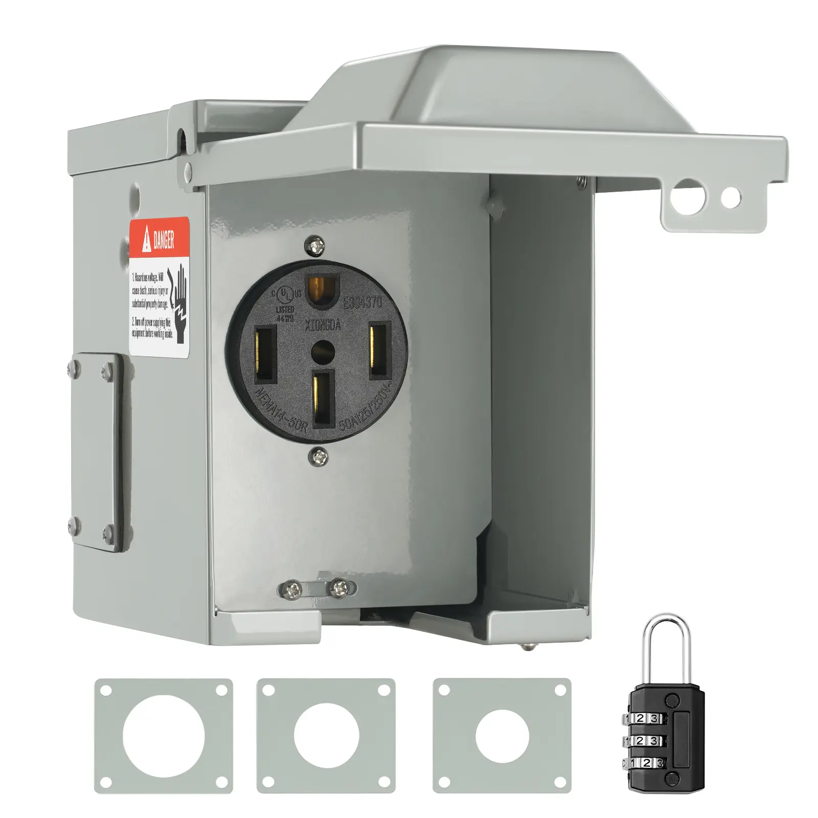 【summerfinds】VEVOR 50 Amp RV Power Outlet Box, 125/250 Volt, Enclosed Lockable Outdoor RV Receptacle Box, NEMA 14-50R Weatherproof Electrical Panel, for RV Camper Trailer Motorhome Tested to UL Standards