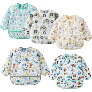 5 Pack Long Sleeve Waterproof Bib for Baby Toddler 6-30 Months Reusable with Catch-all Pocket
