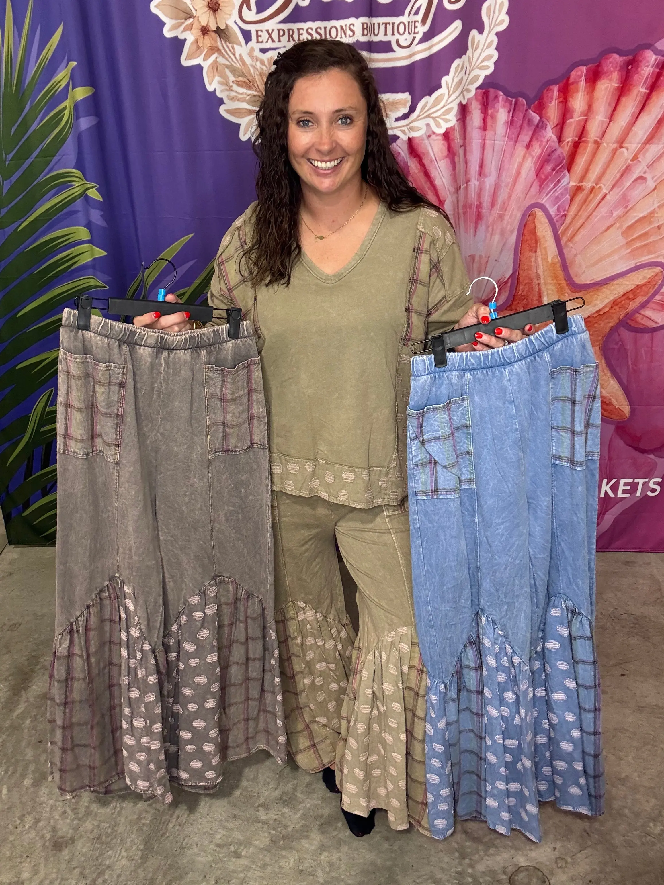Mineral Washed Boho Pattern Patched Pants | J. HER