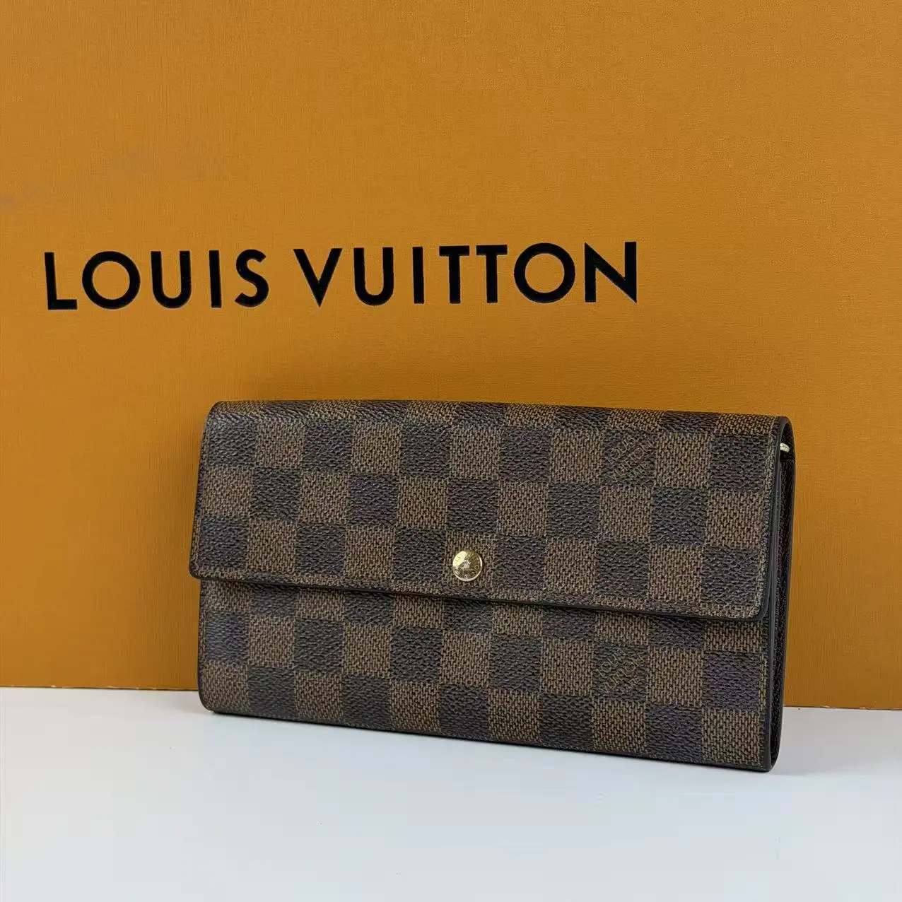 Pre-owned Louis Vuitton LV Sarah Long Wallet Brown Damier Ebene