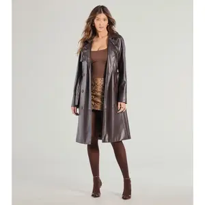 Iconic Muse Faux Leather Belted Trench Coat
