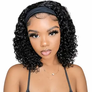Hair Length: 14inch Headband Wig, Human Wig, for Woman, Pixie Cut Wig, No Glue Wig, Short Curly Hair Headband Wig, Density, Natural Black, Beginners Friendly