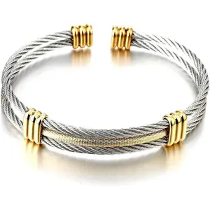 MenWomenStainlessSteelTwistedCableAdjustableCuffBangleBracelet