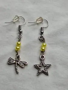 Mismatched Dragonfly and Star Dangle Earrings