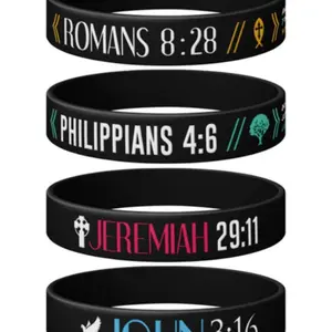 Christian Religious Bible Verse Rubber Bracelet Silicone Wristbands, Jeremiah John Philippians Romans Verses, Set of 4 Pieces, Gift Inspiration