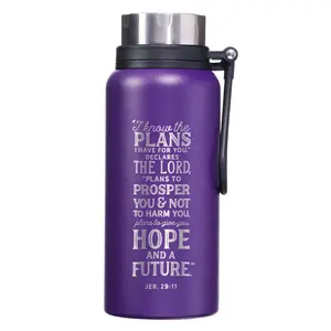 Water Bottle - I Know the Plans Purple Stainless Steel Water Bottle - Jeremiah 29:11