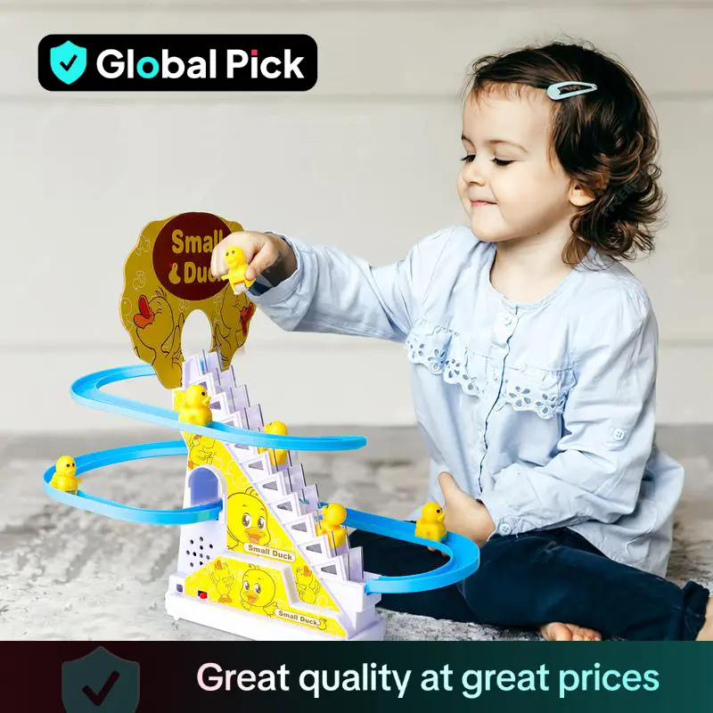 Small Ducks Climbing Toys, Electric Ducks Chasing Race Track Game Set, Playful Roller Coaster Toy with Led Flashing Lights & Music