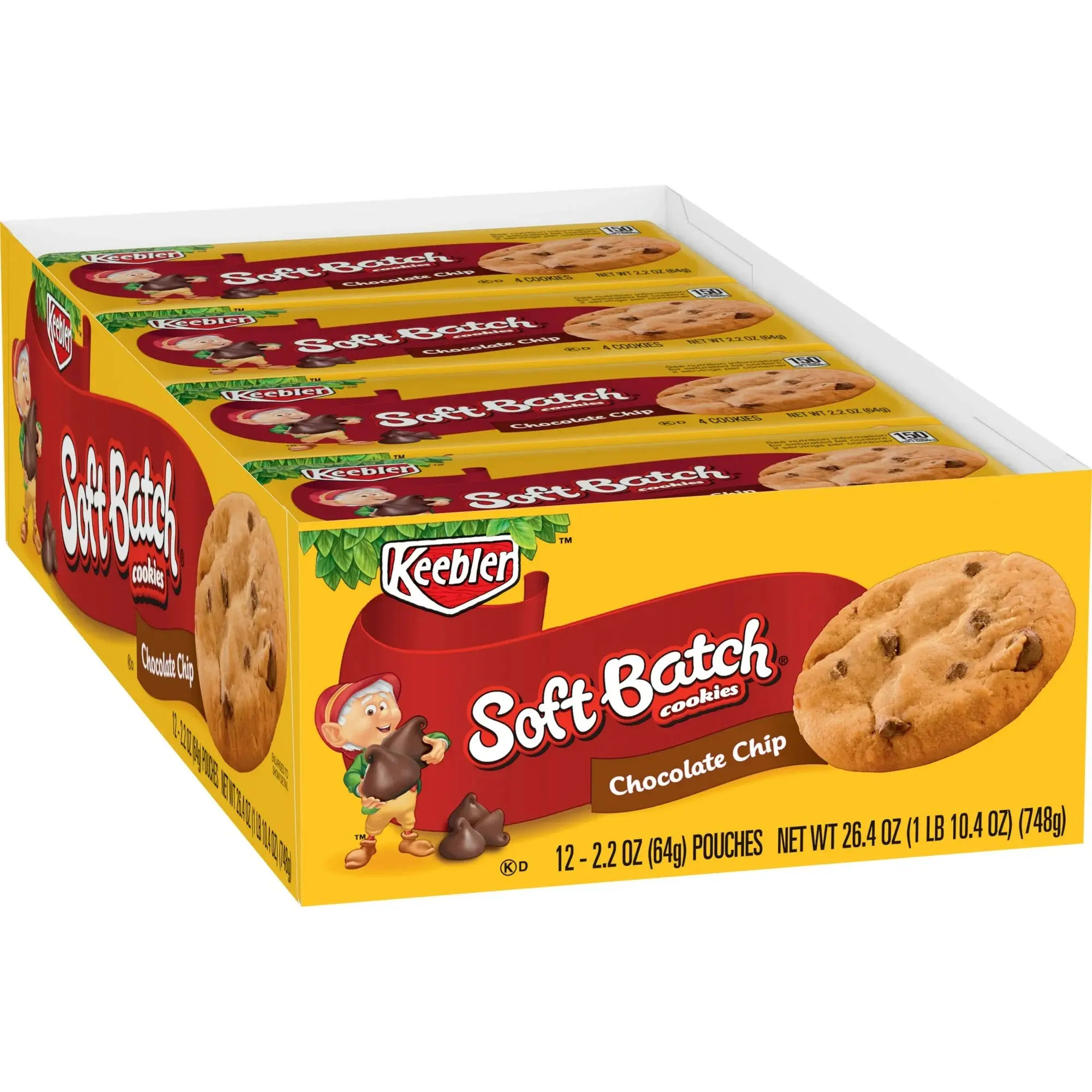 Keebler Soft Baked Chocolate Chip Cookies - 12 Individually Packed 2.2oz Bite-Size Chewy Biscuits, Enriched Bleached Flour, Nostalgic Traditional American Dessert Snack Packs