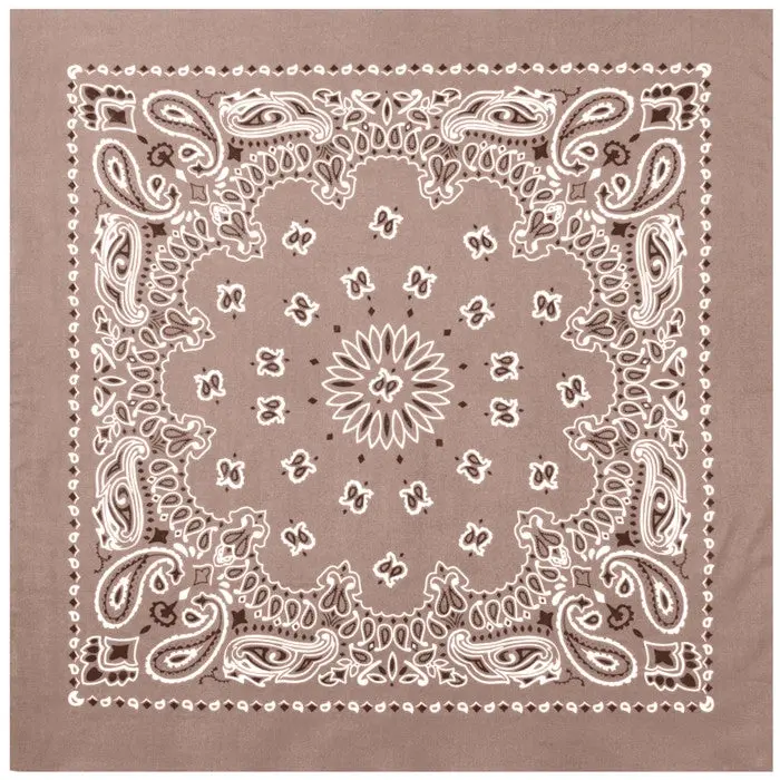 Scarf Bandana, Khaki Jumbo Trainmen Paisley 100% Cotton Bandana, 27"x27" Rugged-Use Tough Wind & Dust Guard Fashion Accessory