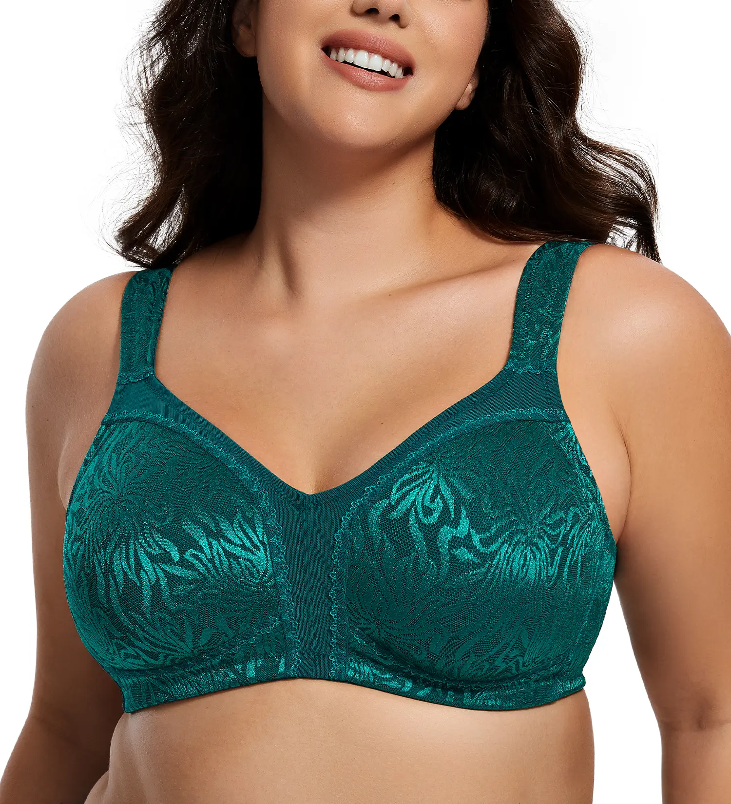 Deyllo Women's Full Coverage Plus Size Wirefree Non-Padded Minimizer Bra - 2 Patterns, Comfortable Everyday Womenswear, Minimizer Bra for Women
