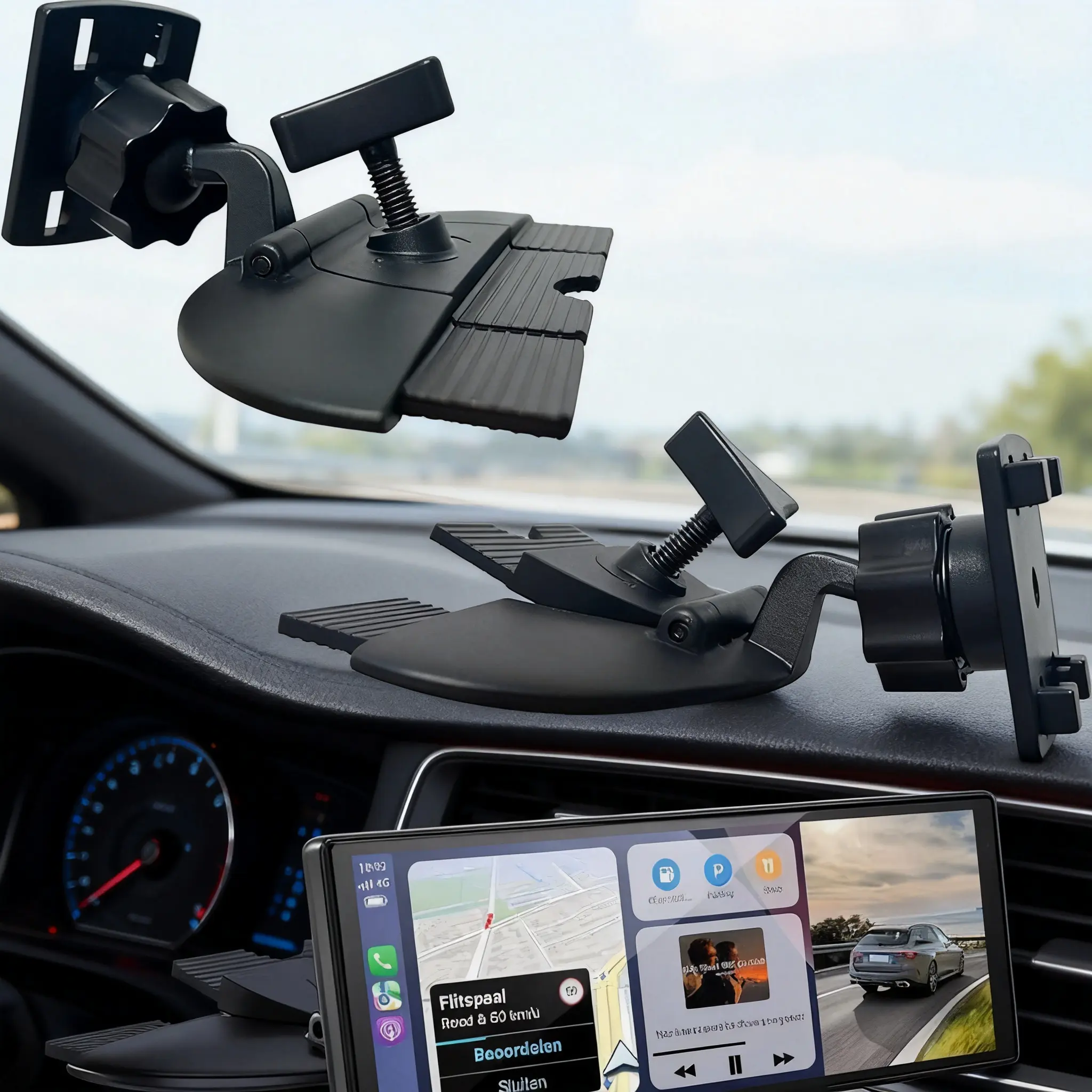 CD Slot Mount with Double Lock 360° Adjustable Car Holder for 7 to 11 Inch CarPlay Screens and GPS Monitors Shock Resistant Stable Driving