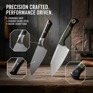 A fixed-blade knife with a G10 handle and high-hardness D2 steel, delivering smooth, even cuts. Suitable for camping, hiking, outdoor use, and home use