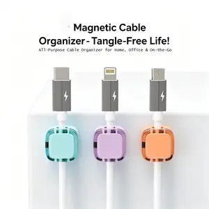 Magnetic Cable Organizer Clip, No-Drill Wall Mount Cord Holder, Desktop Bedside Charger Wire Storage Fixer