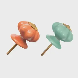 CDNY Ceramic Melon Knobs Mint Green And Earthy Orange 1.75" Pulls (Pack of 6)