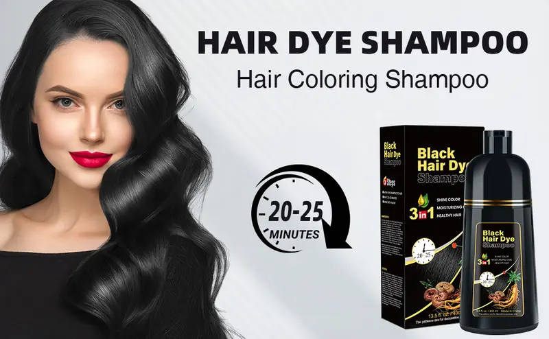 KAISASA 3-in-1 Black Hair Color Shampoo - Alcohol-Free Cleanser, Conditioner with Ginseng Extract, Herbal Gray Coverage, Natural Plant Care, Restores Functionality, 15-20 Minute Home Application, for Adults (400ml, 36 Months Shelf Life)