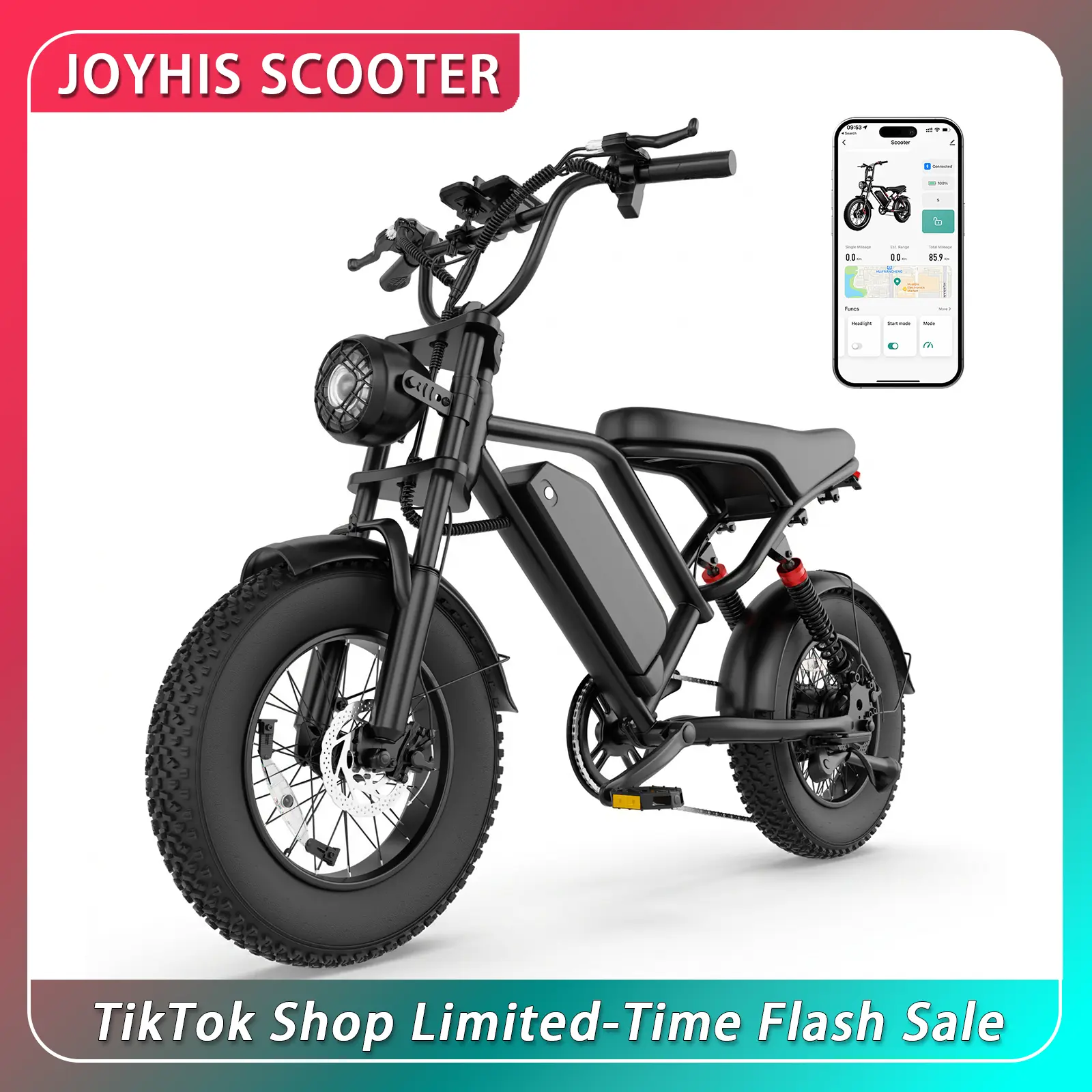 1000W Peak Brushless Motor Electric Bike - 48V Battery, 25MPH Top Speed, 40 mi Range, 16-Inch 4.0 Wide Fat Tire E-Bike with Dual Front and Rear Suspension, Headlight, Taillight, Turn Signals, 5 Speed Modes, 330 Lbs Max Load Capacity