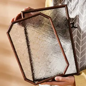 1pc Glass Tray Coffee Cold Tea Plate Snack Storage Box Desktop Organizer Long Rectangle Multifunctional Enamel Fruit Dessert Home Tray