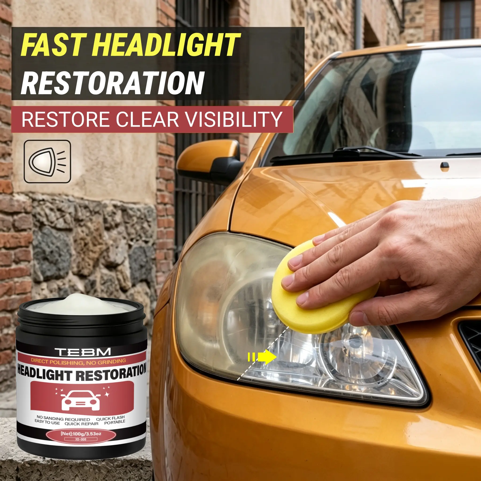 Universal Car Lamp Restoration Detergent Kit - 3.53oz Abrasion-Free Surface Cleaner, Portable Car Lamp Polishing Solution for Enhanced Visibility