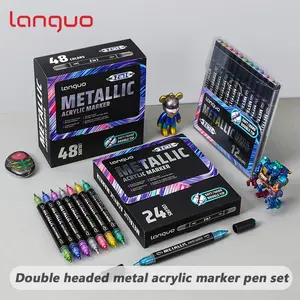 Art Supplies Set, 12/24/48 Colors Dual-Ended Acrylic Markers, Non-Porous Stacking Pens, Ideal for Artists & Students, Artist Bundle