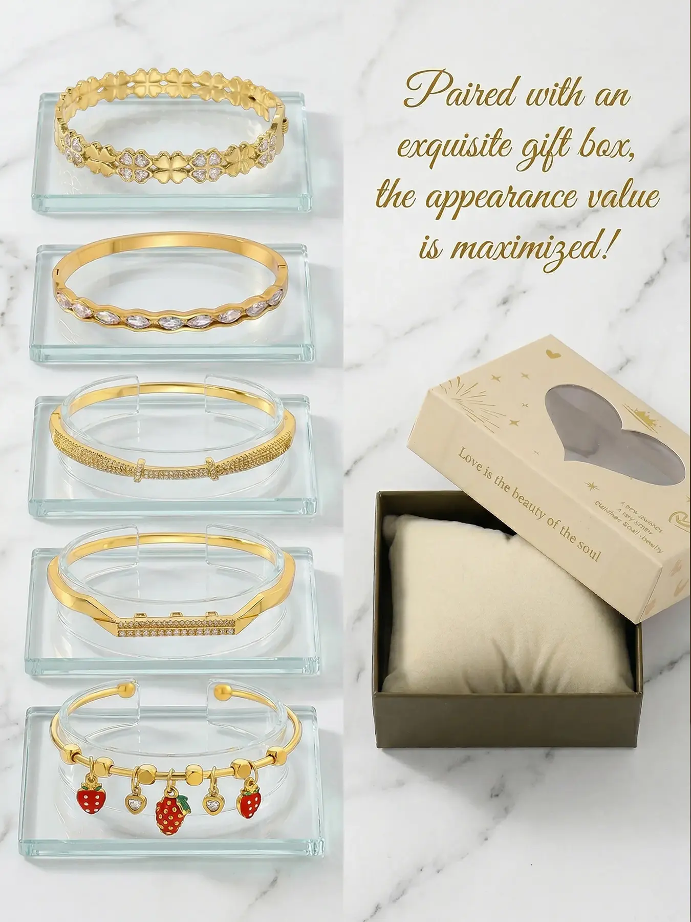 Golden red strawberry + brown box