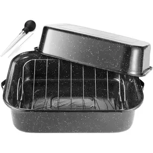 Roasting Pan With Lid and Rack, 21' Rectangular, 25lb Turkey Roaster Pot, Large Oven Roaster Tray, V-Rack and Versatile Lid  Turkey Baster