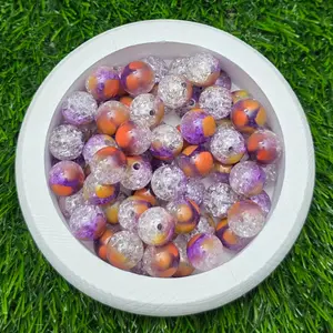 16MM Purple Orange Clear Mixed Finish Crackle Acrylic Beads – 5 Piece Pack