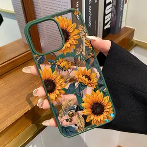 Wild Sunflowers Pattern Magnetic Phone Case Supports Wireless Charging for iPhone 15 17 16 14 Pro Max 13 12 11 Air XR XS Plus E Shockproof Non Slip Protection Silicone Transparent Acrylic Cover Cellphone Protective