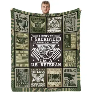 Veterans Day Gifts, Veteran Gift for Men, Gift for Veterans, Army Blankets, Navy/Air Force/Marine Military Blanket, Army Blankets, Cozy Vintage Patriotic Throw Blanket 50" X 60"