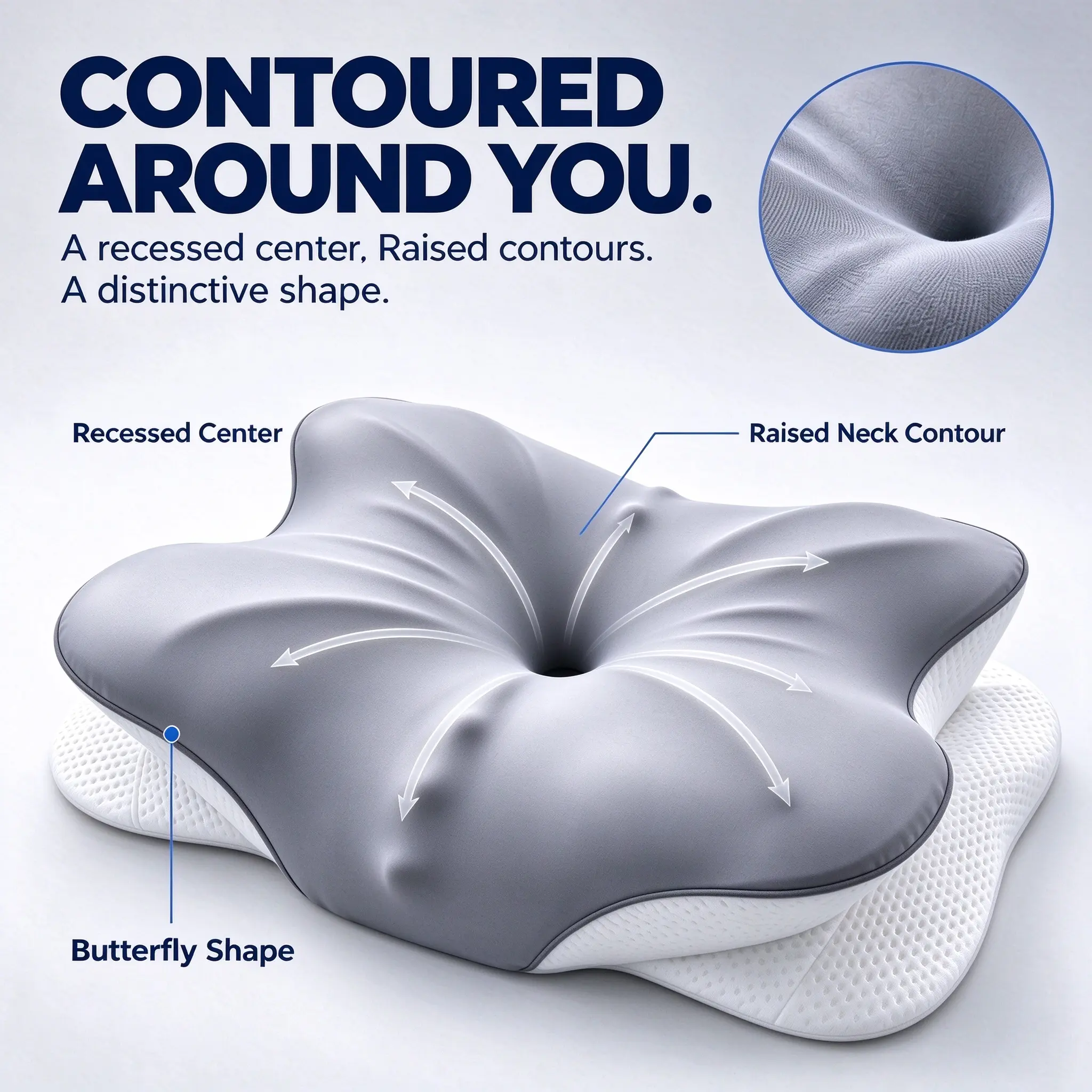 Contoured Double-Sided Neck Pillow, Ergonomic Zoned  with Cooling Cover & Extra Wide Arm Cutout for Side Back Stomach Sleepers support blackfriday