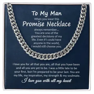 To My Man Cuban Chain Necklace For Husband, Him, Soulmate Promise Necklace From Wife, Girlfriend. Anniversary, Father's Day, Birthday, Christmas Gifts