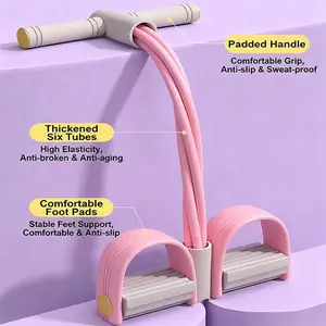 Fitness Resistance Bands-6 Tube Pedal Ankle Puller,Multifunction Tension Rope,Natural Latex Fitness Bands for Strength Training, Tummy, Waist, Arm, Leg Slimming, Home Gym Exercise Equipment