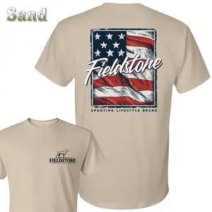 Fieldstone Patriotic Flag T-Shirt - Fieldstone USA Flag Back Design , Small Front Chest Matching Logo Print , American Sporting Lifestyle Style , Casual Weekend Everyday Wear , Graphic T-Shirt , Gift For Patriots - Bryant Bundle Cost