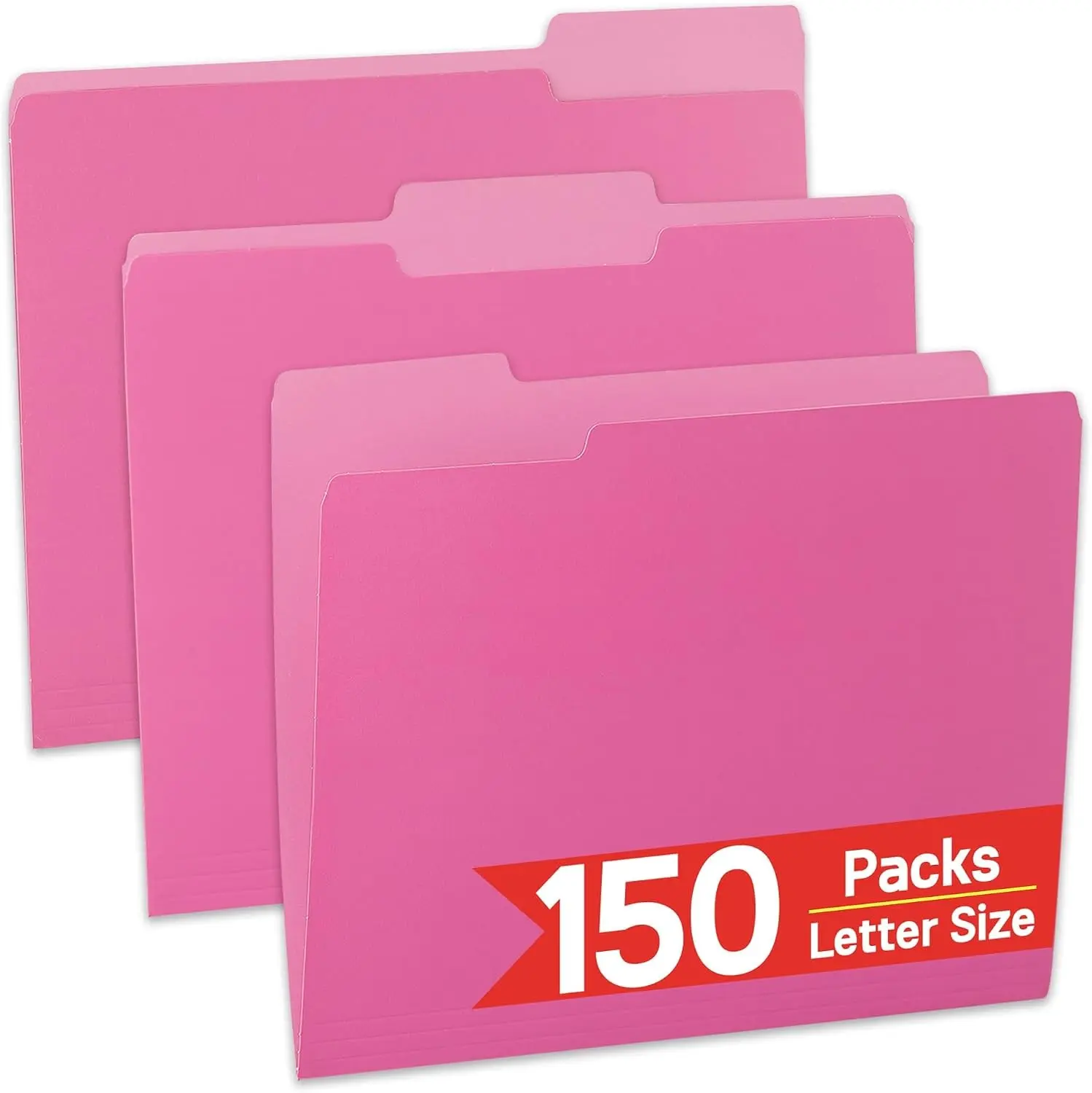 150 Pack Pink File Folders, Letter Size 8.5x11 in, 1/3-Cut Tabs Assorted Positions, Cardstock Paper Folders for Office School Home Filing Cabinet Organization, Bulk Document Folders