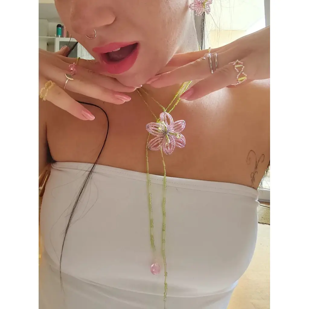 [NEW] Handmade Beaded Flower Choker Necklace for Women – Adjustable Floral Statement Necklace 2