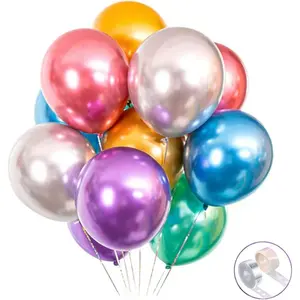 Colorful Party Balloons, 100 pcs, 12 in Chrome Metallic Helium Balloons for Birthday, Wedding, Baby Shower, Christmas Party Decoration and Arch Decoration